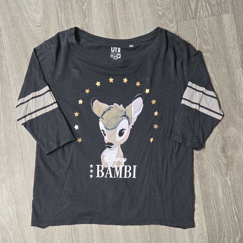 Uniqlo UT Disney Bambi Short Sleeve Tee - Grey with Tan and Gold Accents